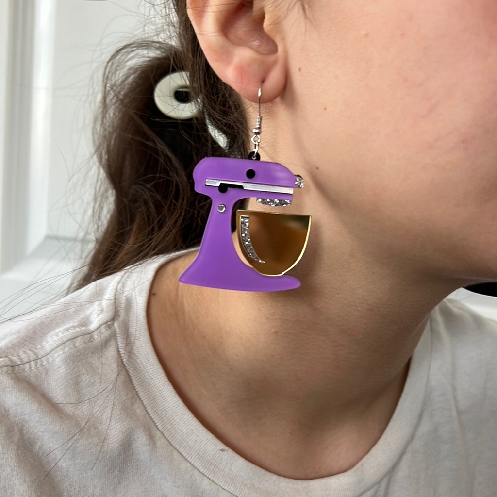 2 For $25 Retro Chic Purple Kitchen Aid Mixer Statement Novelty Earrings